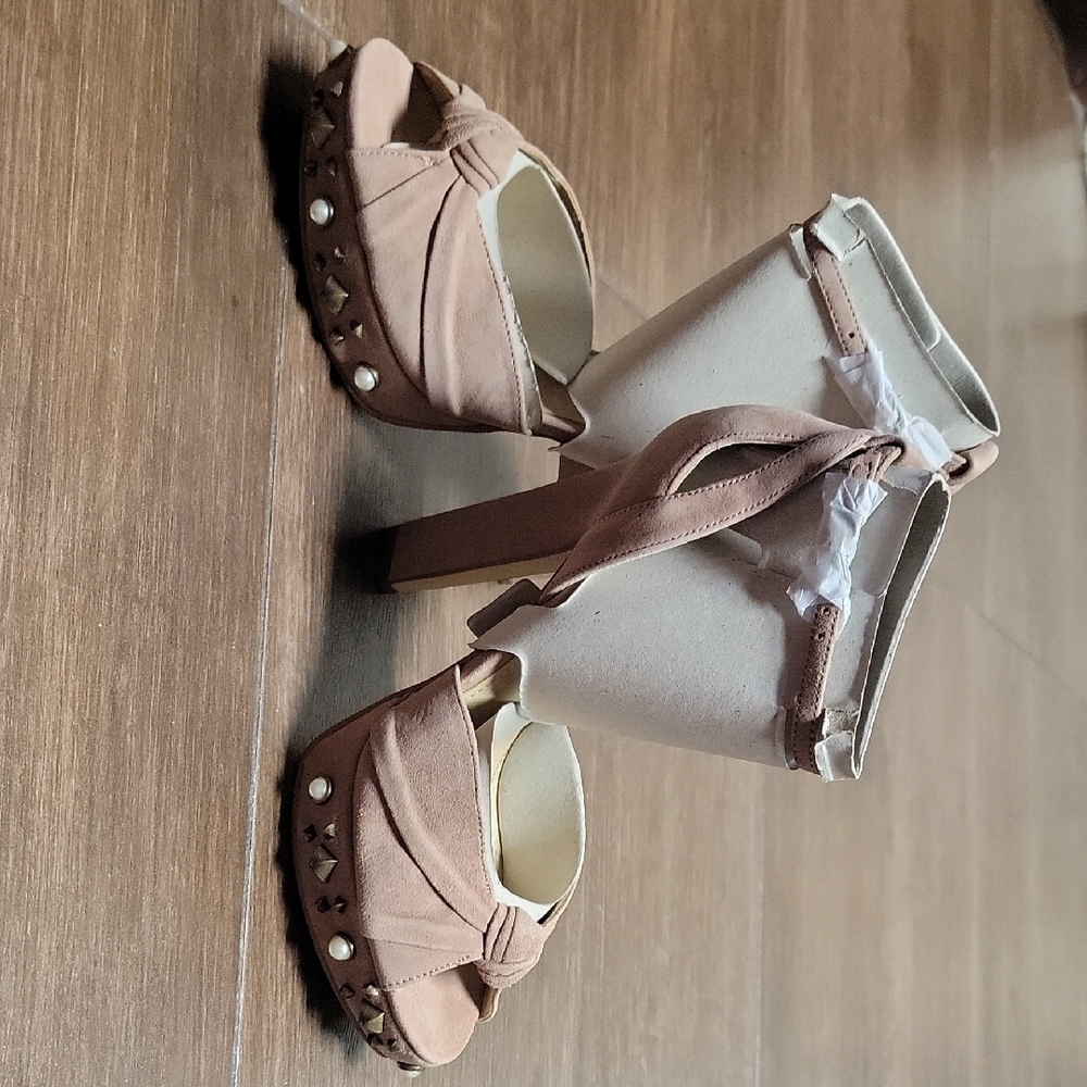 Marciano Tan Peep-Toe Heels
